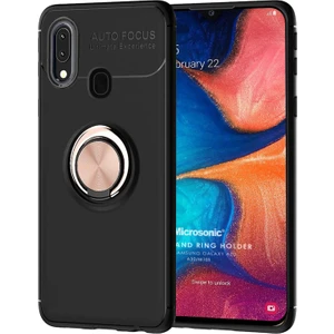 Samsung Galaxy A20 Kılıf Kickstand Ring Holder Siyah Rose