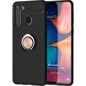 Samsung Galaxy A21 Kılıf Kickstand Ring Holder Siyah Rose