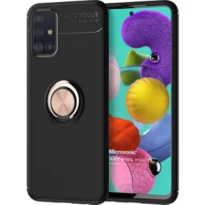 Samsung Galaxy A71 Kılıf Kickstand Ring Holder Siyah Rose