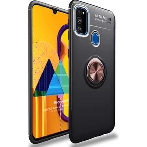 Samsung Galaxy M30s Kılıf Kickstand Ring Holder Siyah Rose