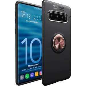 Samsung Galaxy S10 Kılıf Kickstand Ring Holder Siyah Rose