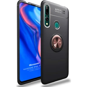 Huawei Honor 9X Kılıf Kickstand Ring Holder Siyah Rose