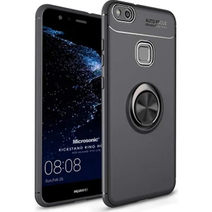 Huawei P10 Lite Kılıf Kickstand Ring Holder Siyah