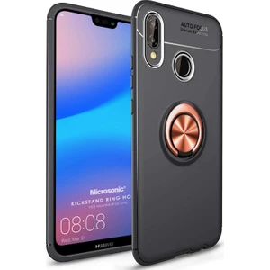 Huawei P20 Lite Kılıf Kickstand Ring Holder Siyah Rose