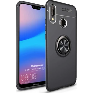 Huawei P20 Lite Kılıf Kickstand Ring Holder Siyah