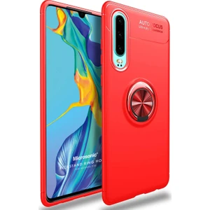 Huawei P30 Kılıf Kickstand Ring Holder Kırmızı