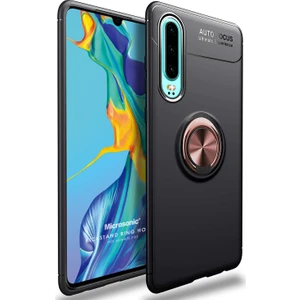 Huawei P30 Kılıf Kickstand Ring Holder Siyah Rose