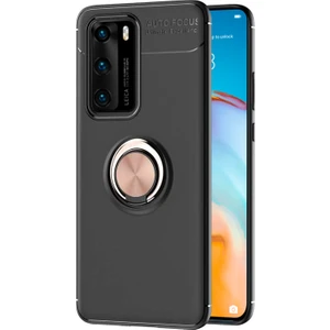 Huawei P40 Kılıf Kickstand Ring Holder Siyah Rose
