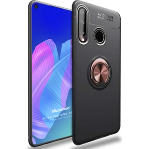 Huawei P40 Lite E Kılıf Kickstand Ring Holder Siyah Rose