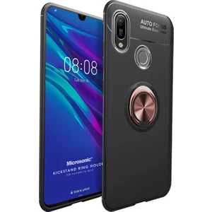 Huawei Y6 2019 Kılıf Kickstand Ring Holder Siyah Rose