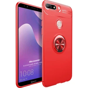 Huawei Y7 2018 Kılıf Kickstand Ring Holder Kırmızı