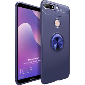 Huawei Y7 2018 Kılıf Kickstand Ring Holder Lacivert