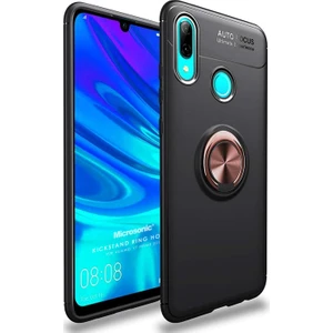 Huawei Y7 2019 Kılıf Kickstand Ring Holder Siyah Rose