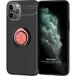 Apple iPhone 11 Pro Kılıf Kickstand Ring Holder Siyah Rose