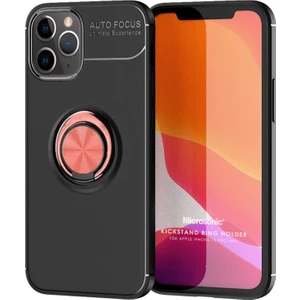 Apple iPhone 12 Pro Max Kılıf Kickstand Ring Holder Siyah Rose Gold