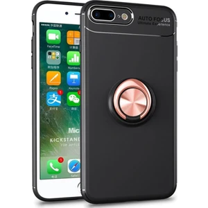 Apple iPhone 8 Plus Kılıf Kickstand Ring Holder Siyah Rose