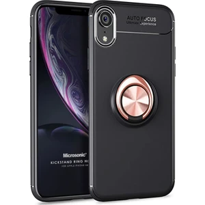 Apple iPhone XR Kılıf Kickstand Ring Holder Siyah Rose