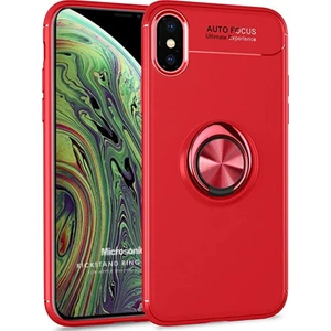Apple iPhone XS Kılıf Kickstand Ring Holder Kırmızı