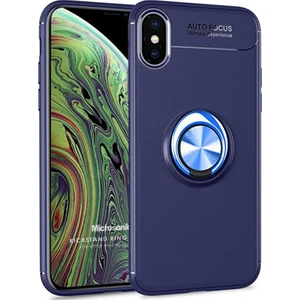 Apple iPhone XS Kılıf Kickstand Ring Holder Lacivert