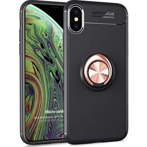 Apple iPhone XS Kılıf Kickstand Ring Holder Siyah Rose