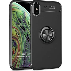 Apple iPhone XS Kılıf Kickstand Ring Holder Siyah