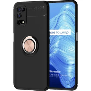 Realme 7 Pro Kılıf Kickstand Ring Holder Siyah Rose