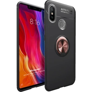 Xiaomi Mi 8 Kılıf Kickstand Ring Holder Siyah Rose