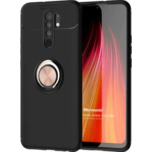 Xiaomi Redmi 9 Kılıf Kickstand Ring Holder Siyah Rose