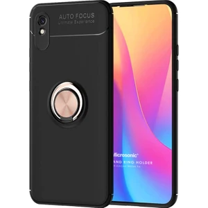 Xiaomi Redmi 9A Kılıf Kickstand Ring Holder Siyah Rose