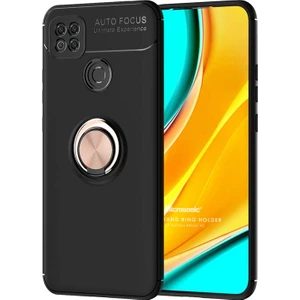 Xiaomi Redmi 9C Kılıf Kickstand Ring Holder Siyah Rose