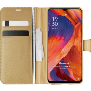 Oppo A73 Kılıf Delux Leather Wallet Gold