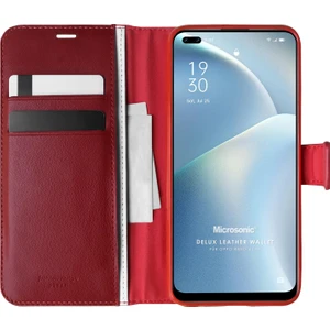 Oppo Reno 4 Lite Kılıf Delux Leather Wallet Kırmızı