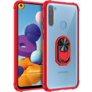 Samsung Galaxy A21 Kılıf Grande Clear Ring Holder Kırmızı