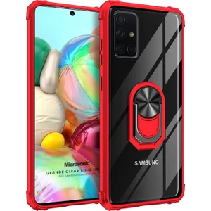 Samsung Galaxy A71 Kılıf Grande Clear Ring Holder Kırmızı