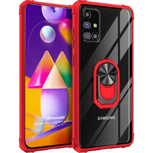 Samsung Galaxy M31s Kılıf Grande Clear Ring Holder Kırmızı