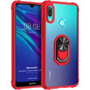 Huawei Y6 2019 Kılıf Grande Clear Ring Holder Kırmızı