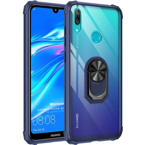 Huawei Y7 2019 Kılıf Grande Clear Ring Holder Lacivert