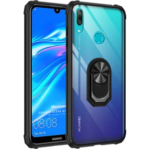 Huawei Y7 2019 Kılıf Grande Clear Ring Holder Siyah