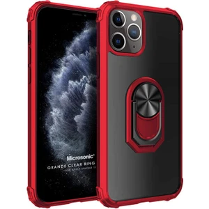 Apple iPhone 11 Pro Max Kılıf Grande Clear Ring Holder Kırmızı