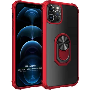 Apple iPhone 12 Pro Max Kılıf Grande Clear Ring Holder Kırmızı