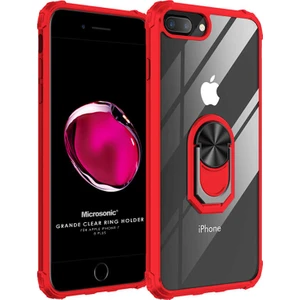 Apple iPhone 8 Plus Kılıf Grande Clear Ring Holder Kırmızı
