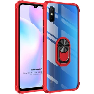 Xiaomi Redmi 9A Kılıf Grande Clear Ring Holder Kırmızı