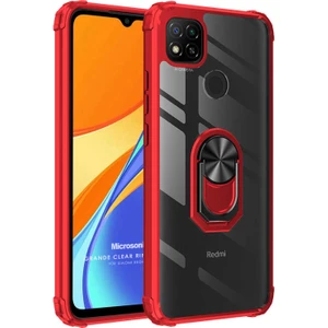 Xiaomi Redmi 9C Kılıf Grande Clear Ring Holder Kırmızı