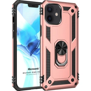 Apple iPhone 12 Kılıf Military Ring Holder Rose Gold