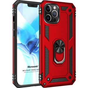 Apple iPhone 12 Pro Max Kılıf Military Ring Holder Kırmızı