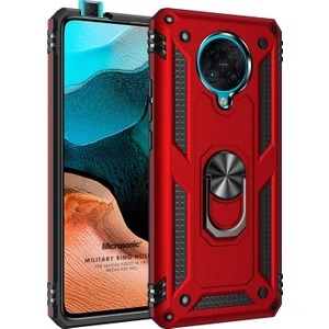 Xiaomi Poco F2 Pro Kılıf Military Ring Holder Kırmızı