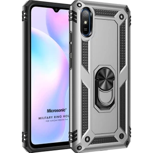 Xiaomi Redmi 9A Kılıf Military Ring Holder Gümüş