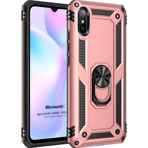 Xiaomi Redmi 9A Kılıf Military Ring Holder Rose Gold