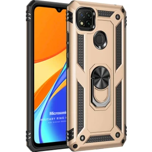 Xiaomi Redmi 9C Kılıf Military Ring Holder Gold