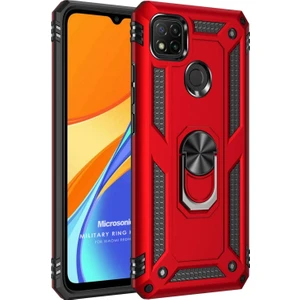 Xiaomi Redmi 9C Kılıf Military Ring Holder Kırmızı
